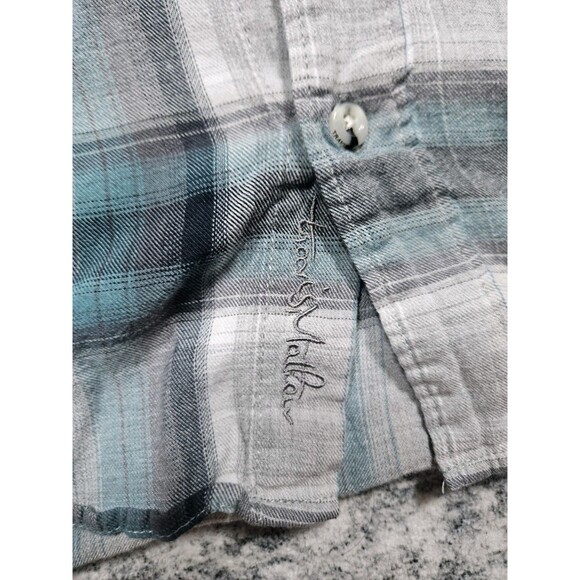 Travis Mathew Mens Flannel Shirt Button Up Lightweight Gray Blue Plaid Large - Picture 4 of 6